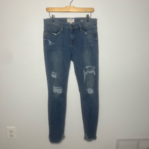 Frame Le Skinny de Jeanne Raw Hem Split Ankle Skinny Jeans 29 - Picture 2 of 10